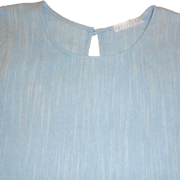 Blouse Blue Cotton bell sleeve tunic top careerwear shirt size Medium - Picture 3 of 7